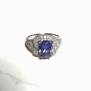 925 Silver Cubic Zirconia Amethyst Ring Stamped